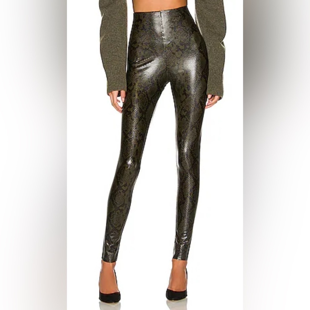 Commando Faux Leather Animal Legging in Moss Snake Small